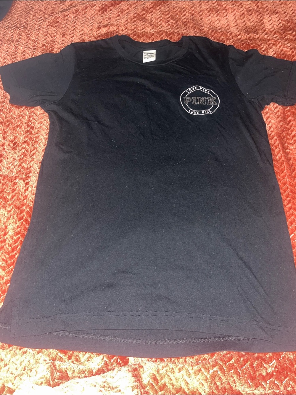 Rare 2015 PINK Victoria's Secret Tee with silver sequin Logo Tag. Size XS